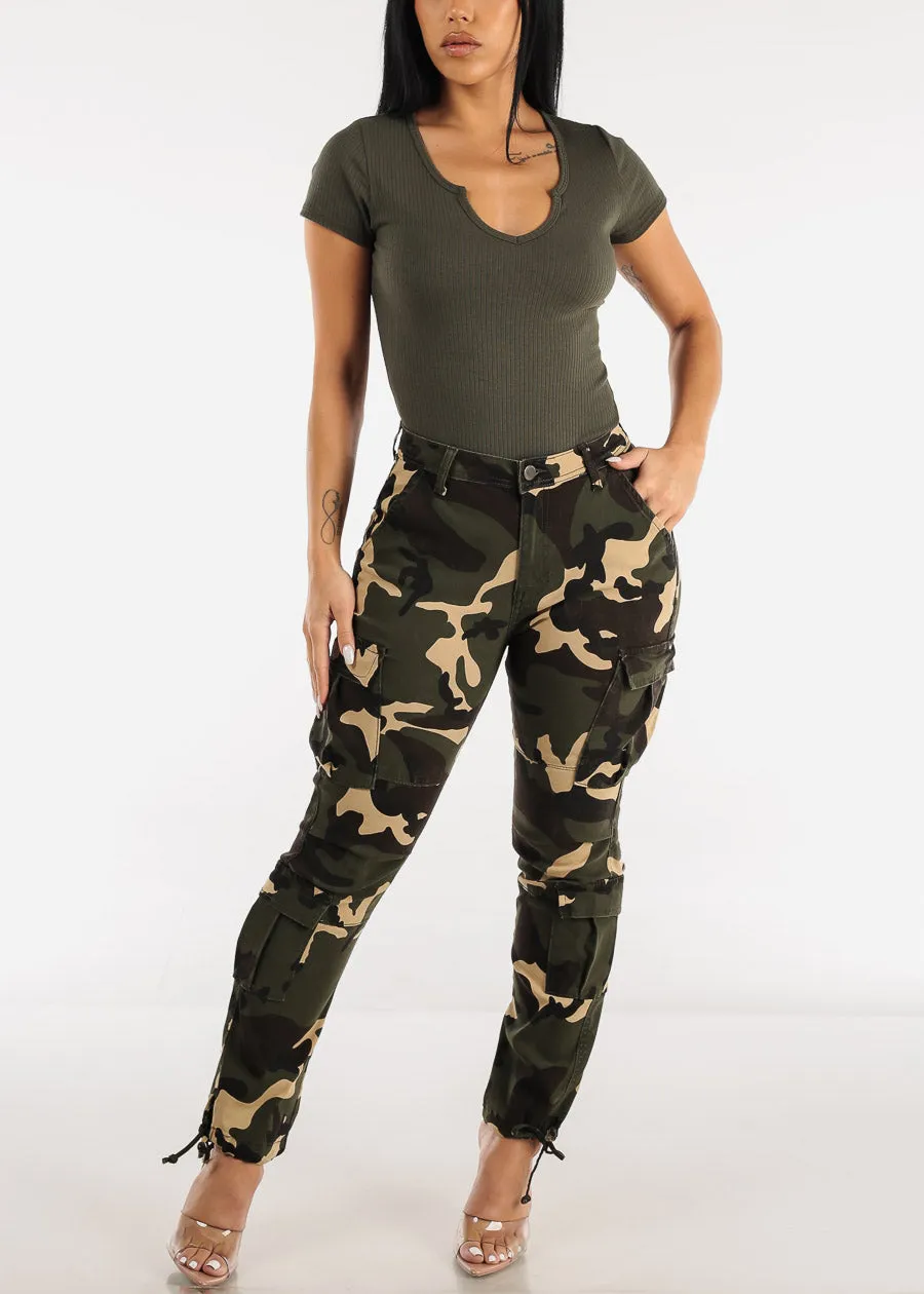 High Waisted Camo Cargo Pants w Adjustable Drawstring Hem sold by Moda product image thumbnail 2
