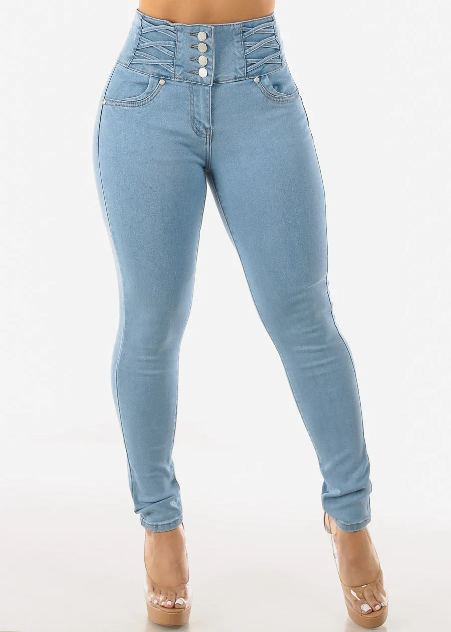 Super High Waist Levantacola Light Blue Skinny Jeans w Lace Design sold by Moda product image thumbnail 3