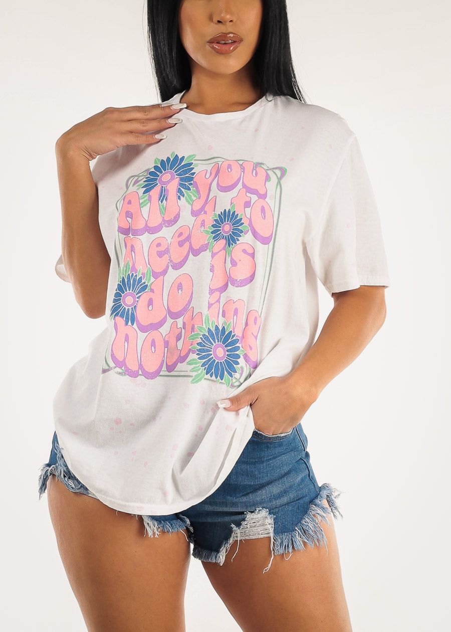 White Vintage Graphic Oversize Short Sleeve Tee sold by Moda