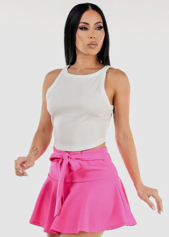 White Sleeveless Crewneck Ribbed Crop Top sold by Moda