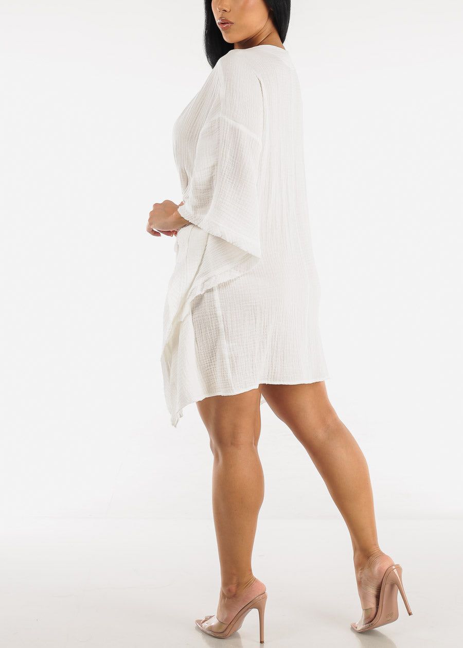 White Cotton Cover Up Kimono w Drawstring Waist sold by Moda product image thumbnail 5
