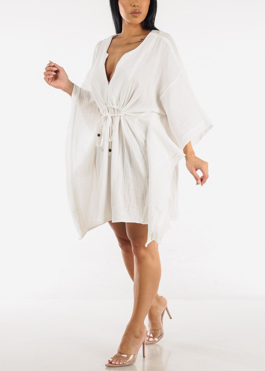 White Cotton Cover Up Kimono w Drawstring Waist sold by Moda product image thumbnail 2