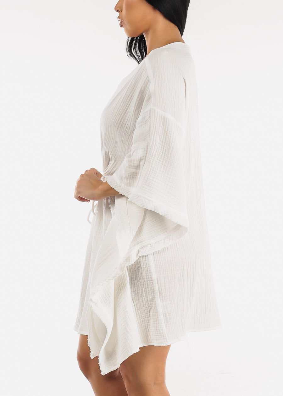 White Cotton Cover Up Kimono w Drawstring Waist sold by Moda product image thumbnail 3