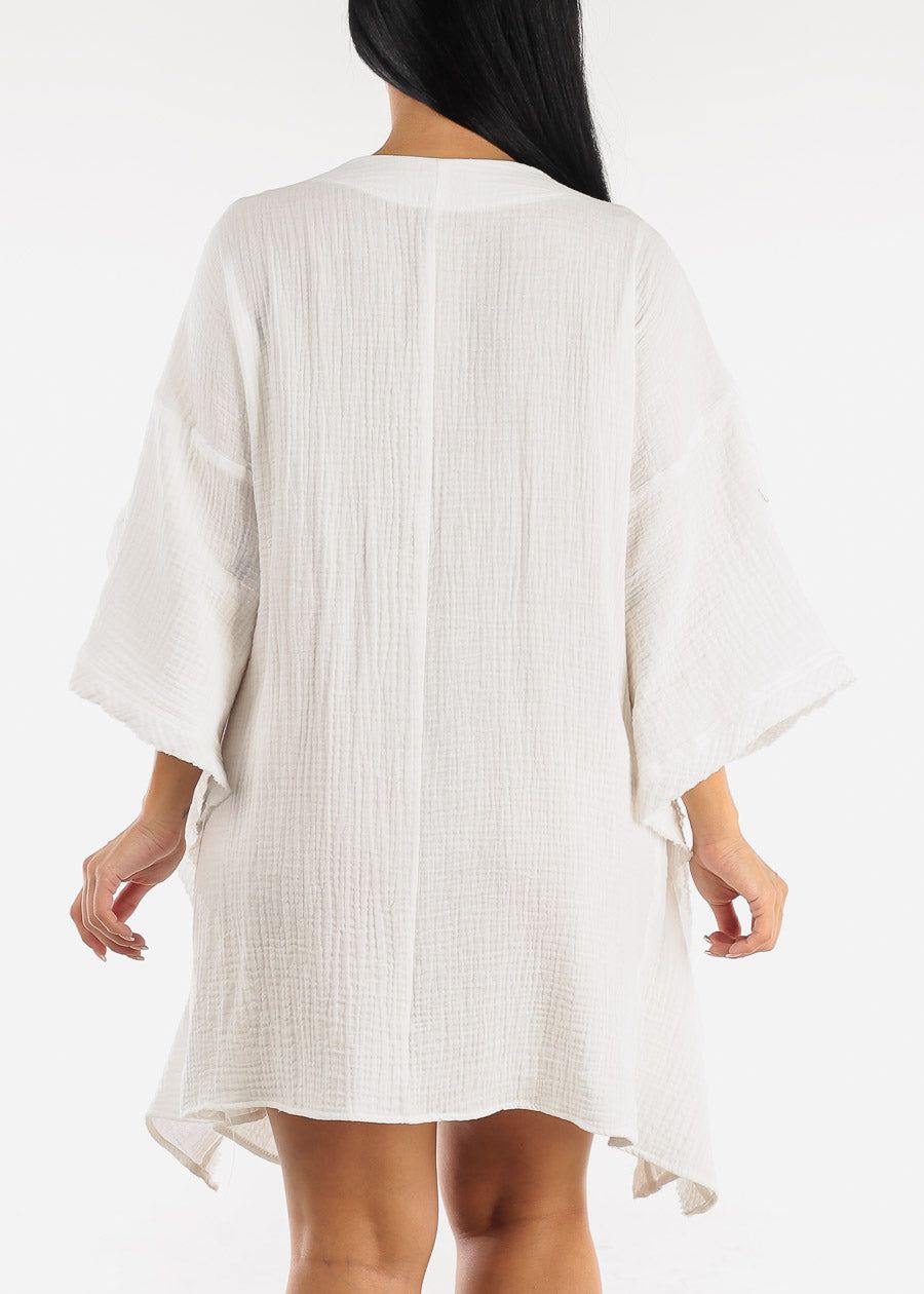 White Cotton Cover Up Kimono w Drawstring Waist sold by Moda product image thumbnail 4