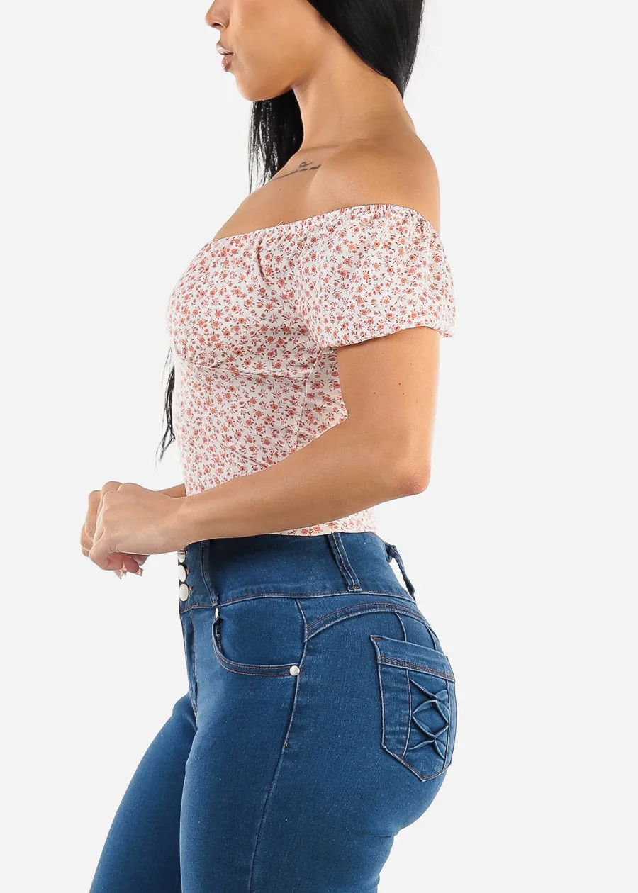 Off Shoulder Floral Crop Top Off White sold by Moda product image thumbnail 3