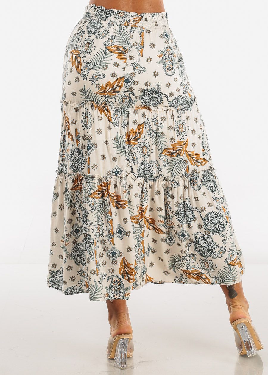 Floral Smocked Waist Tiered Maxi Skirt Ivory sold by Moda product image thumbnail 4