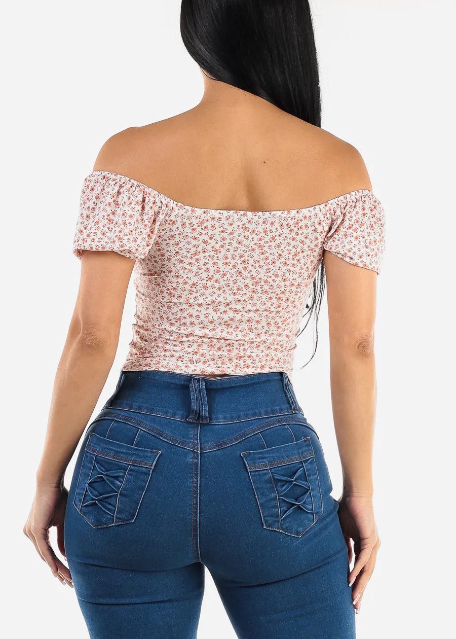 Off Shoulder Floral Crop Top Off White sold by Moda product image thumbnail 4