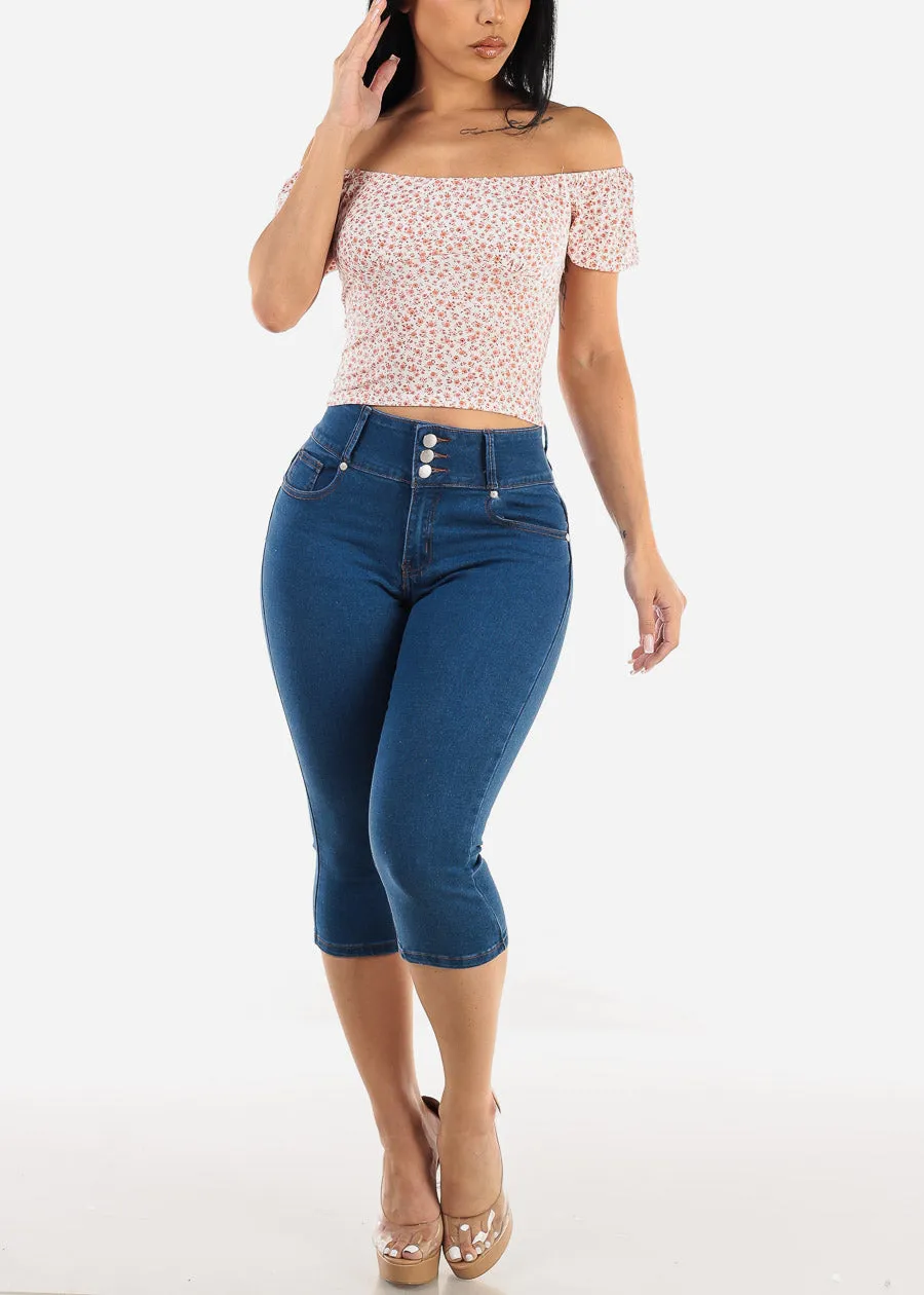 Off Shoulder Floral Crop Top Off White sold by Moda product image thumbnail 2