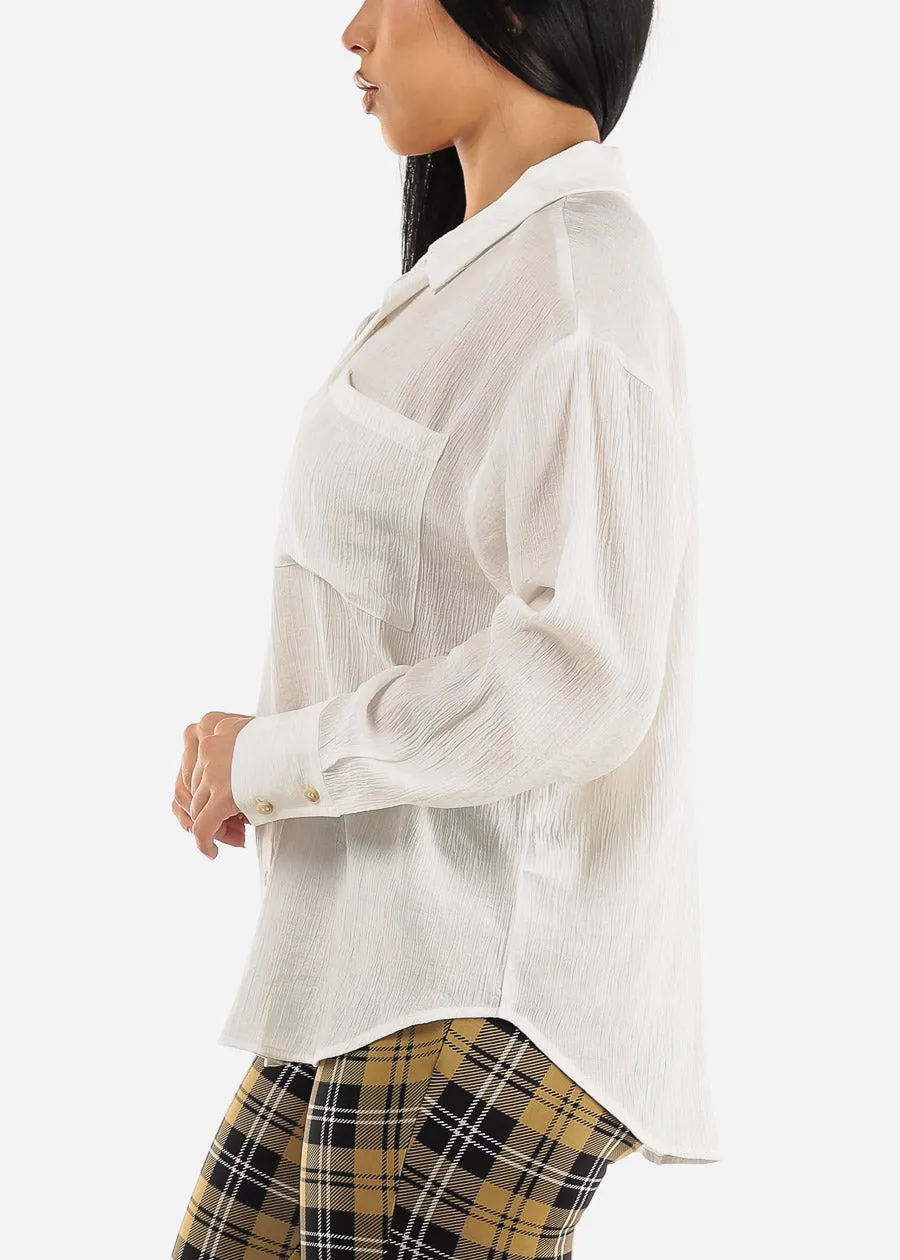 White Long Sleeve Textured Button Down Shirt sold by Moda product image thumbnail 3