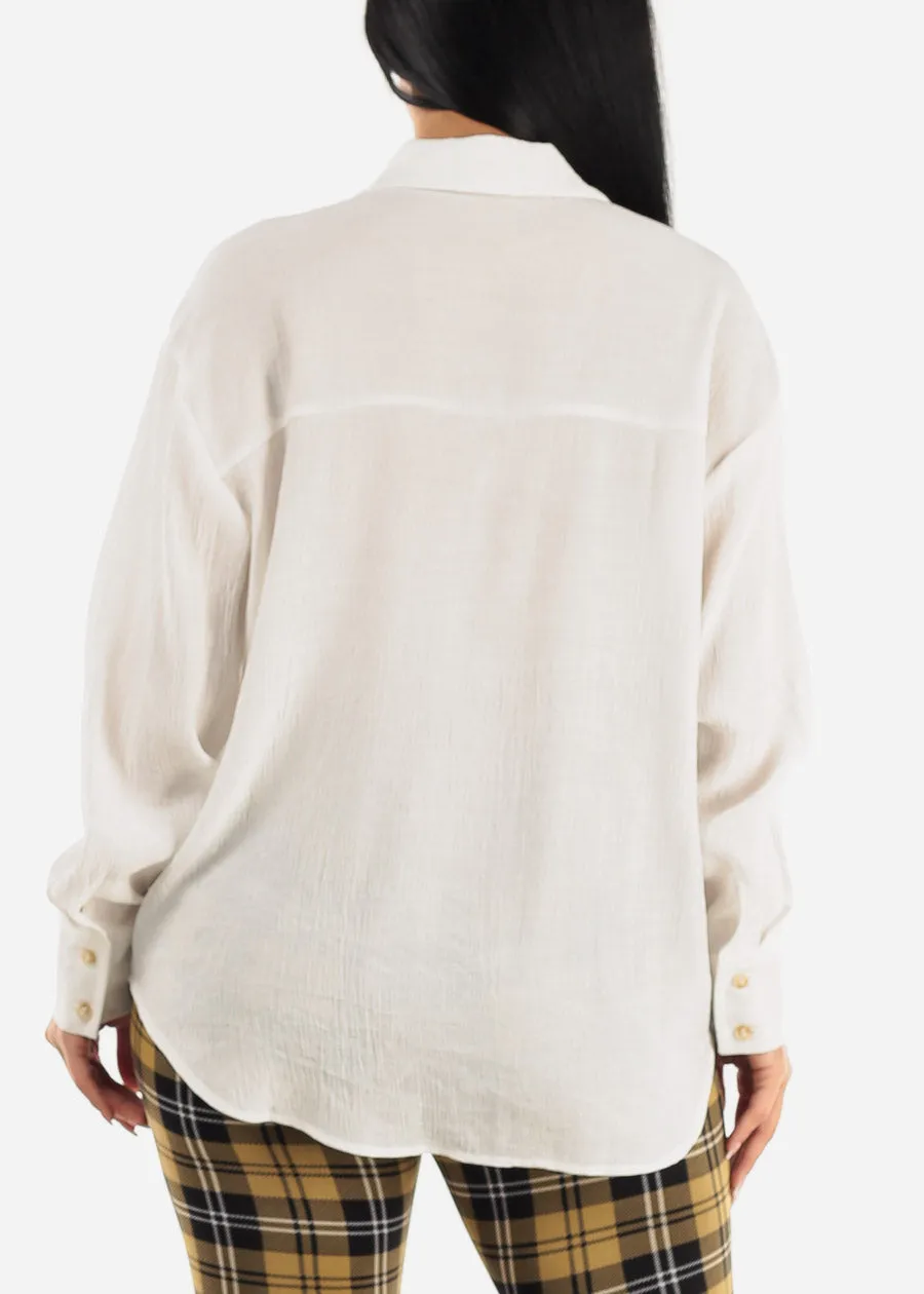 White Long Sleeve Textured Button Down Shirt sold by Moda product image thumbnail 4