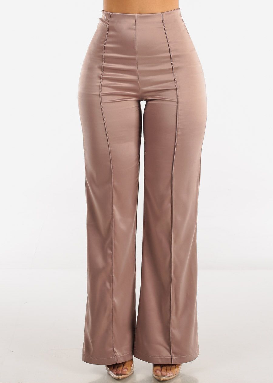 High Waisted Glossy Satin Wide Legged Pants sold by Moda