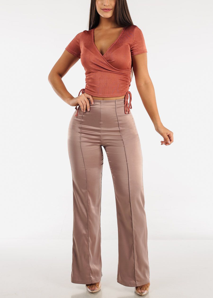 High Waisted Glossy Satin Wide Legged Pants sold by Moda product image thumbnail 2
