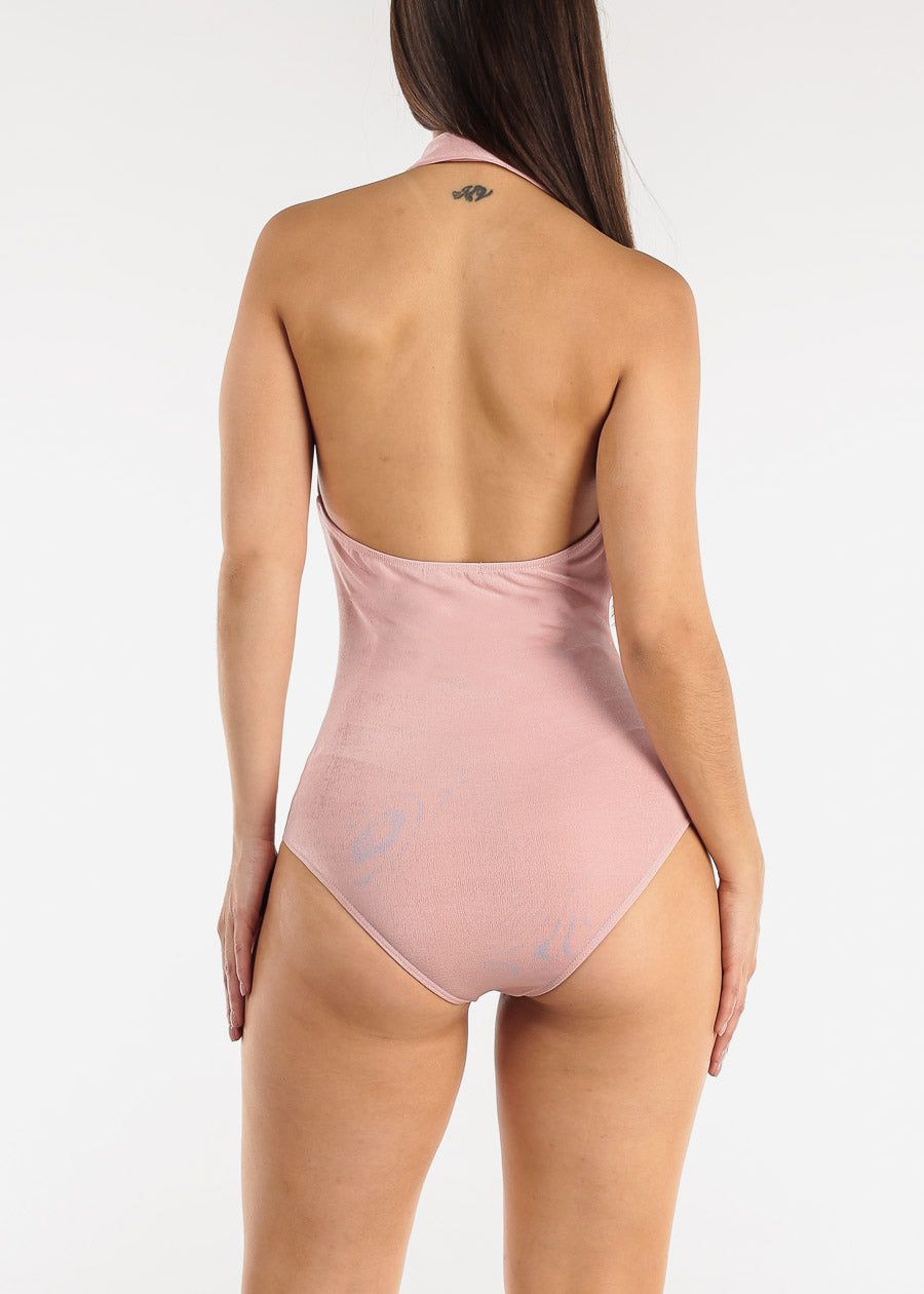 Backless Slinky Button Down Collared Bodysuit Light Pink sold by Moda product image thumbnail 4