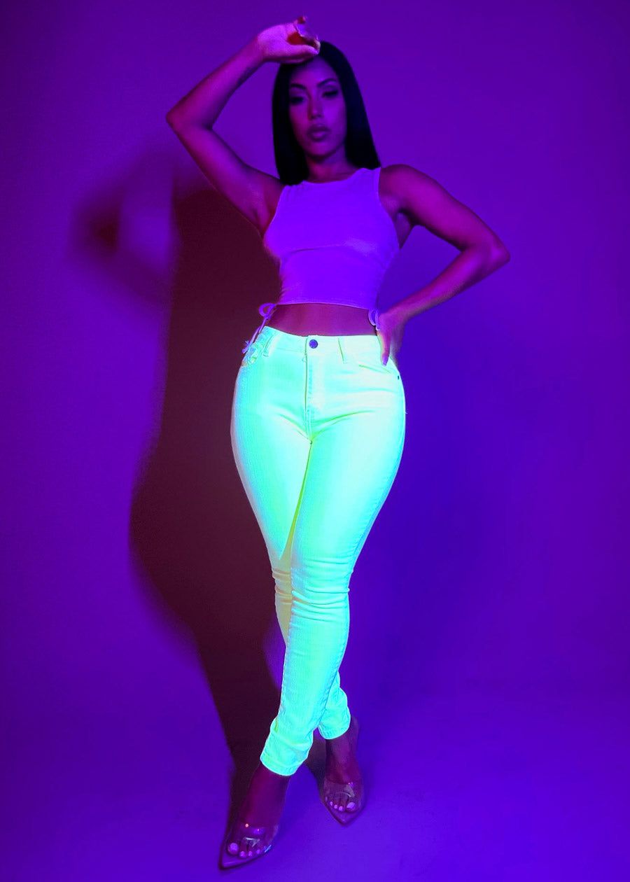 High Waisted Neon Yellow Skinny Jeans sold by Moda product image thumbnail 2