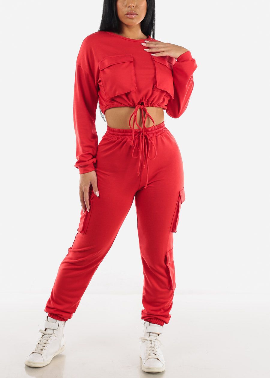 French Terry Red Top & Joggers (2 PCE SET) sold by Moda