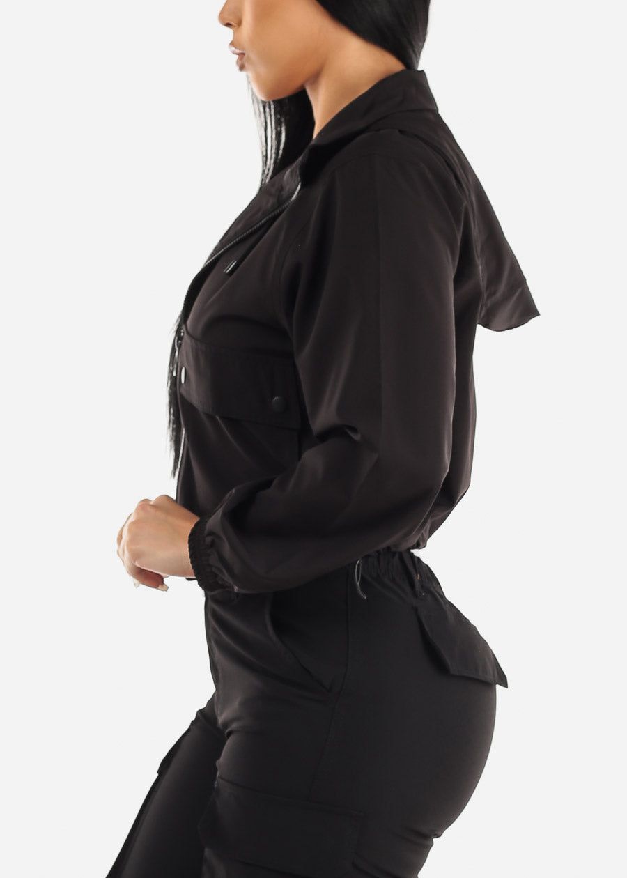 Black Windbreaker Hooded Zip Up Jacket sold by Moda product image thumbnail 3