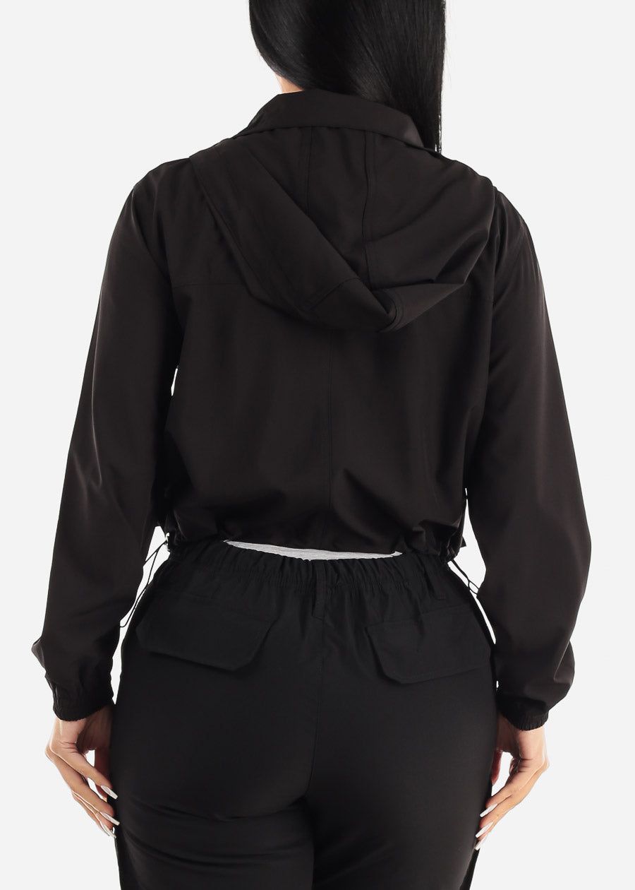 Black Windbreaker Hooded Zip Up Jacket sold by Moda product image thumbnail 4