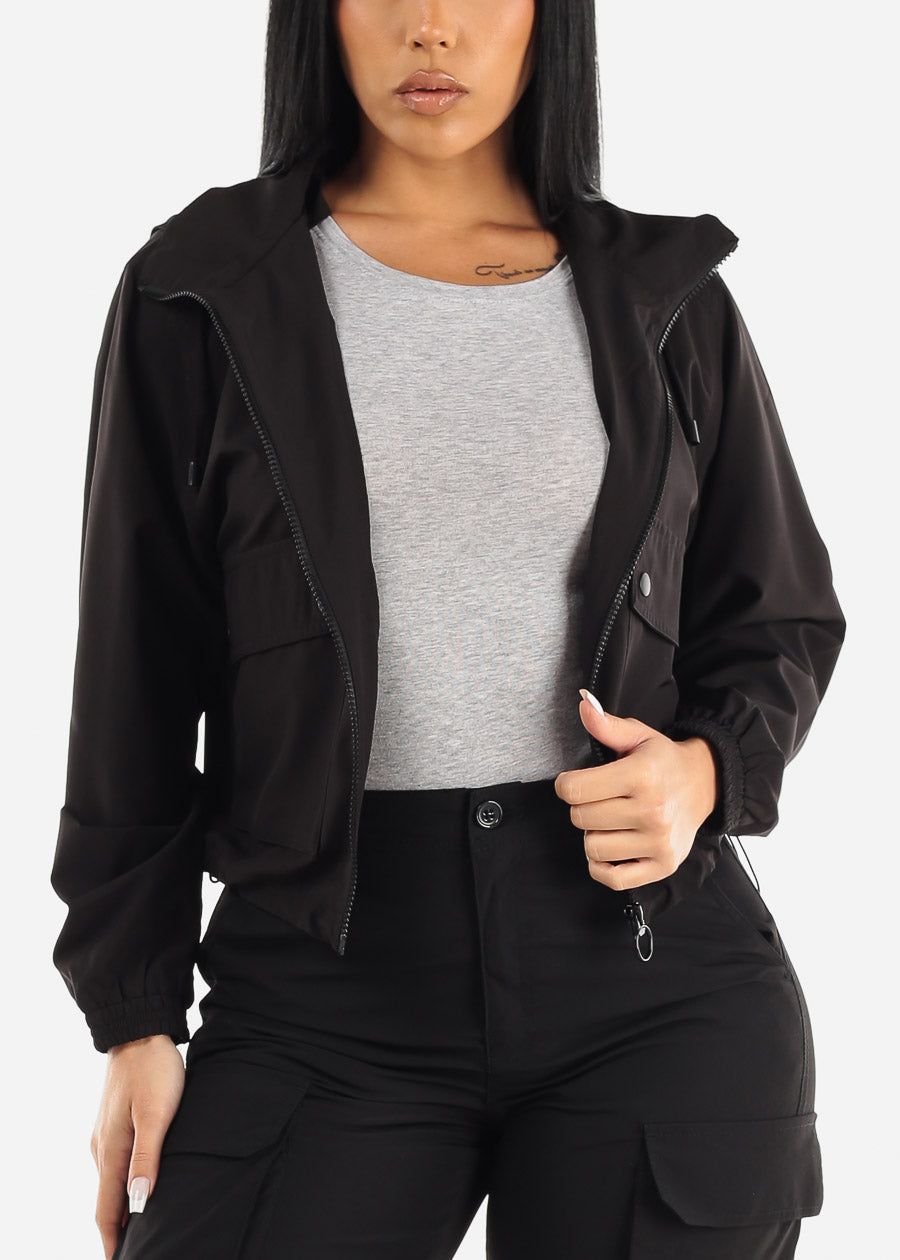 Black Windbreaker Hooded Zip Up Jacket sold by Moda