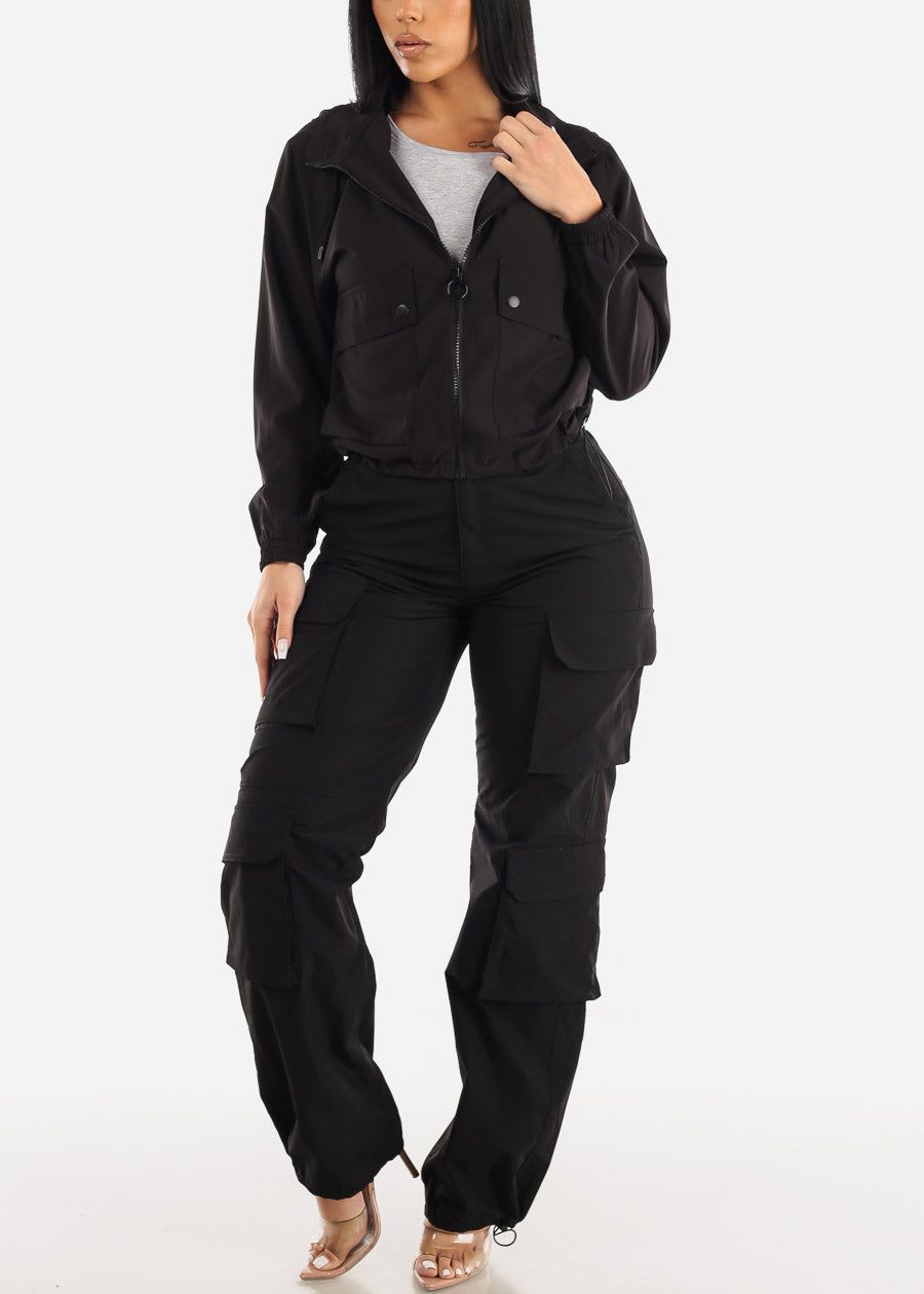 Black Windbreaker Hooded Zip Up Jacket sold by Moda product image thumbnail 2