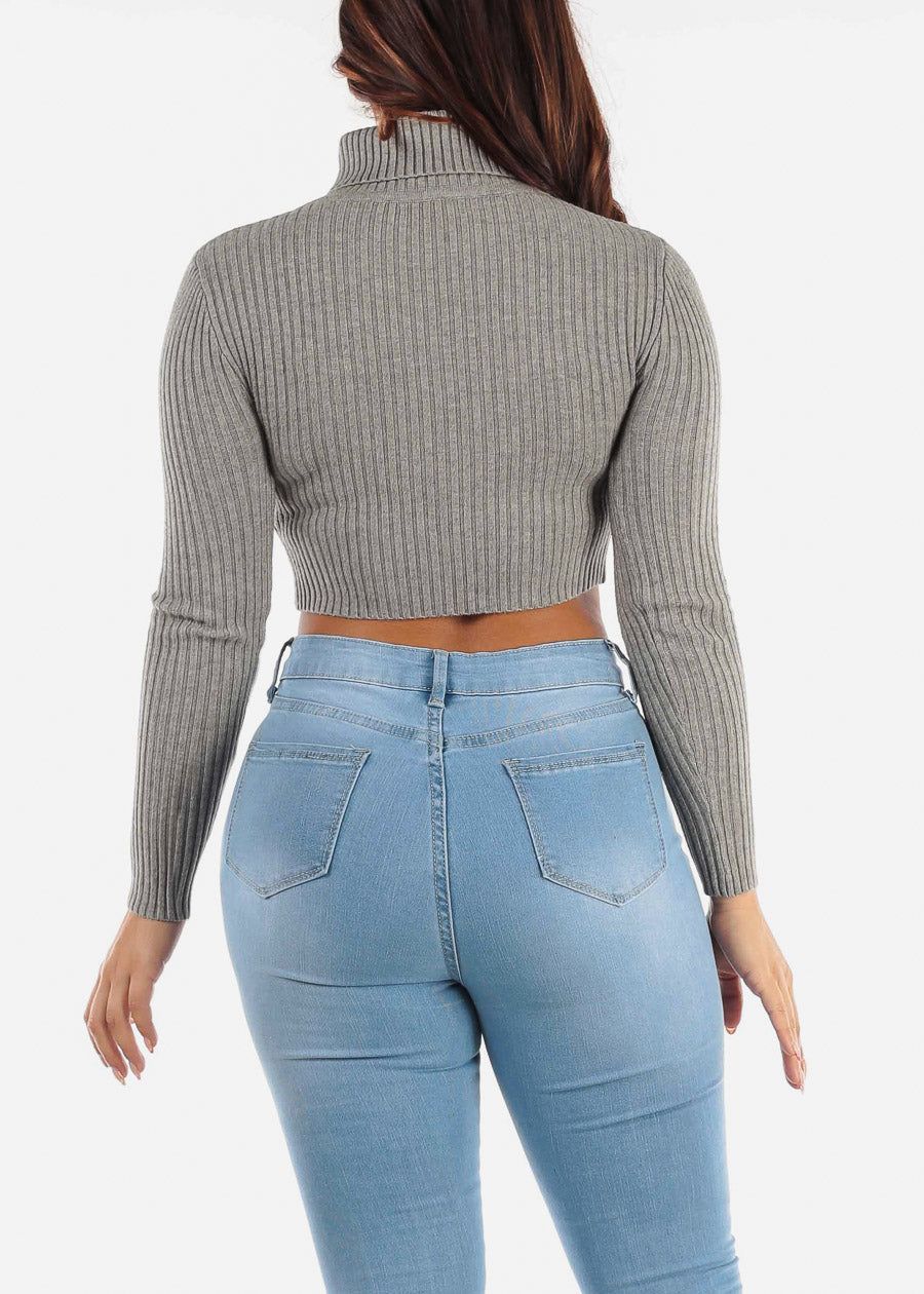 Turtleneck Long Sleeve Crop Sweater Grey sold by Moda product image thumbnail 5