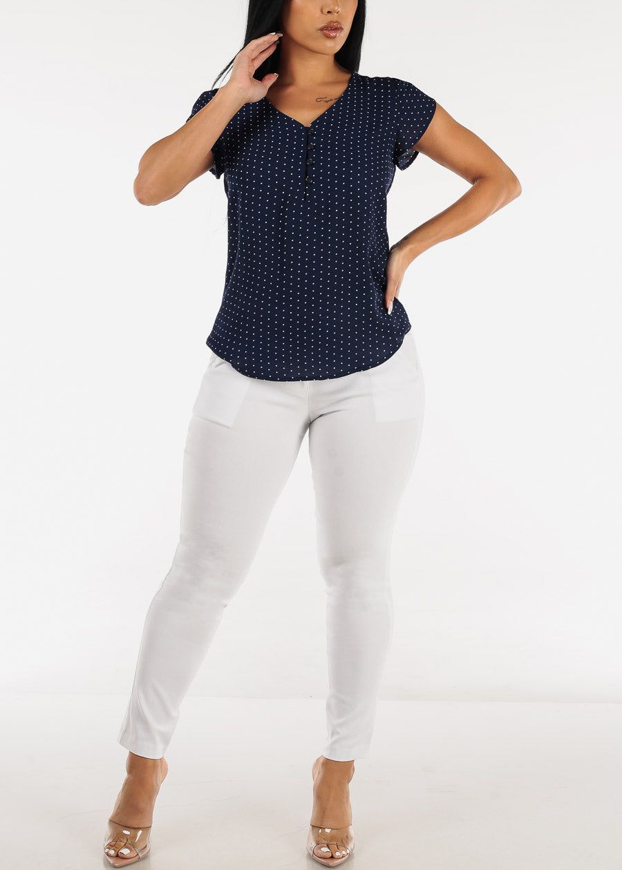 Short Sleeve Polka Dot Chiffon Blouse Navy sold by Moda product image thumbnail 2
