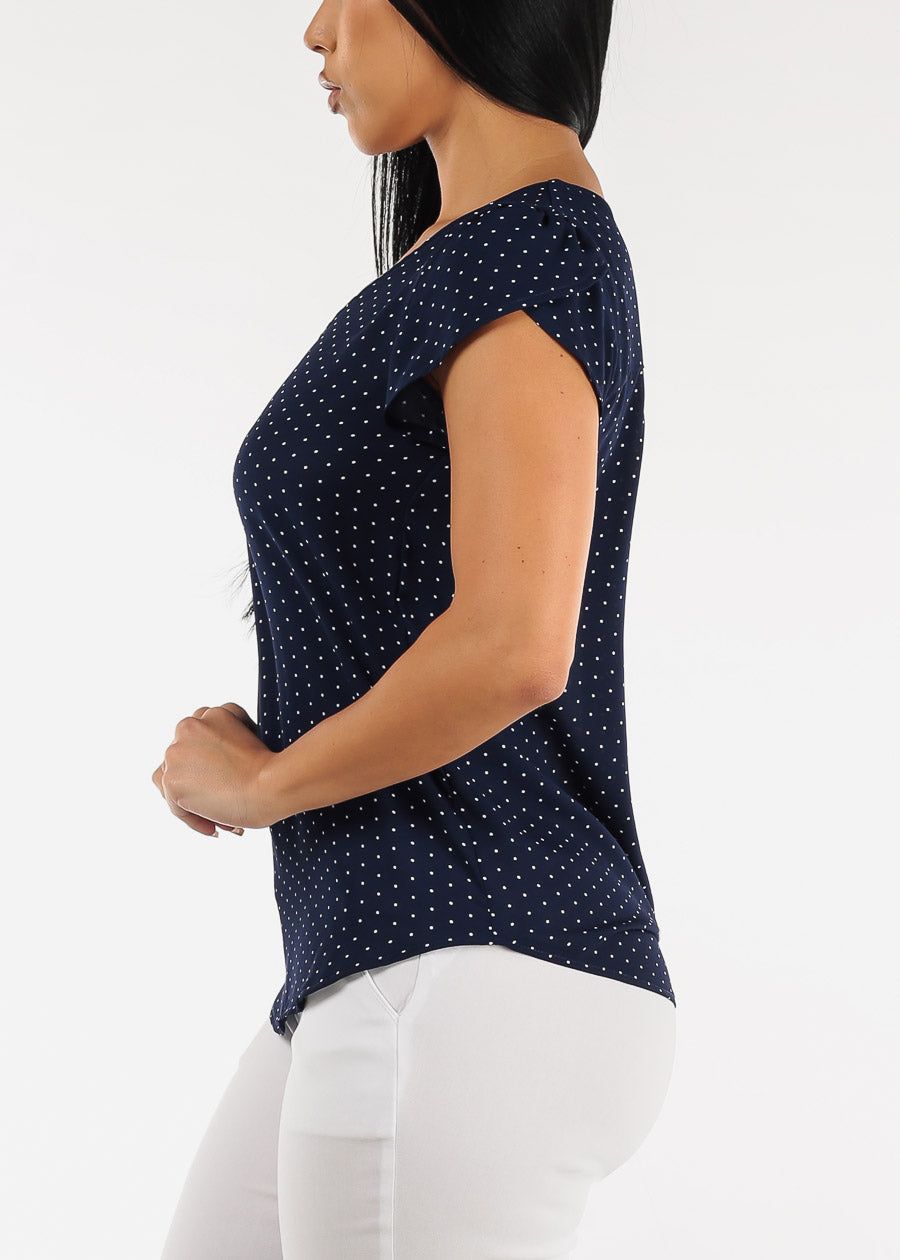 Short Sleeve Polka Dot Chiffon Blouse Navy sold by Moda product image thumbnail 3