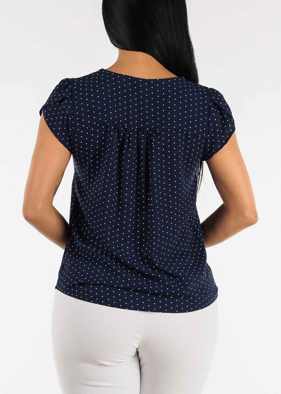 Short Sleeve Polka Dot Chiffon Blouse Navy sold by Moda product image thumbnail 4