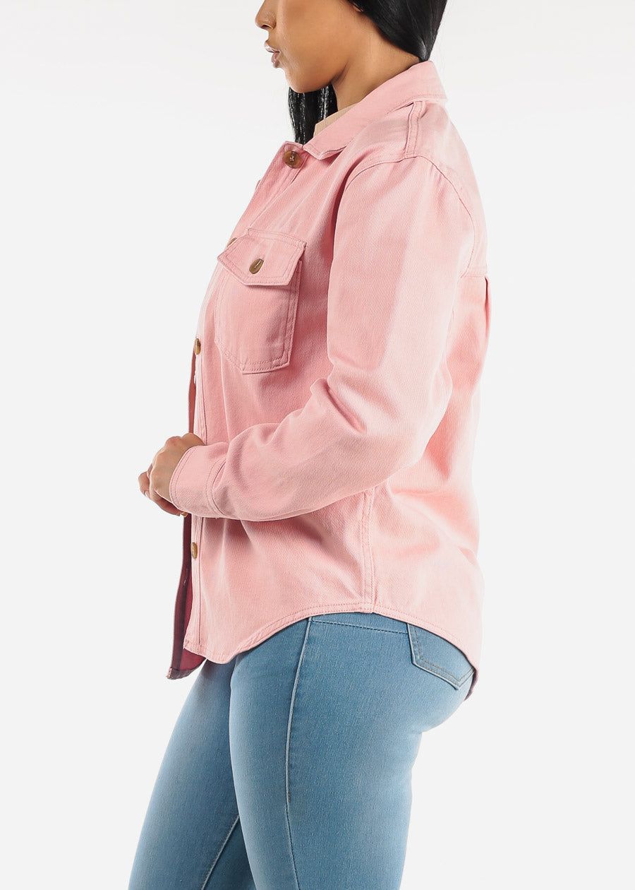 Cotton Long Sleeve Pink Denim Shacket sold by Moda product image thumbnail 5