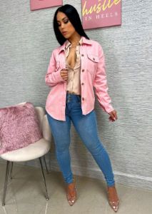 Cotton Long Sleeve Pink Denim Shacket sold by Moda
