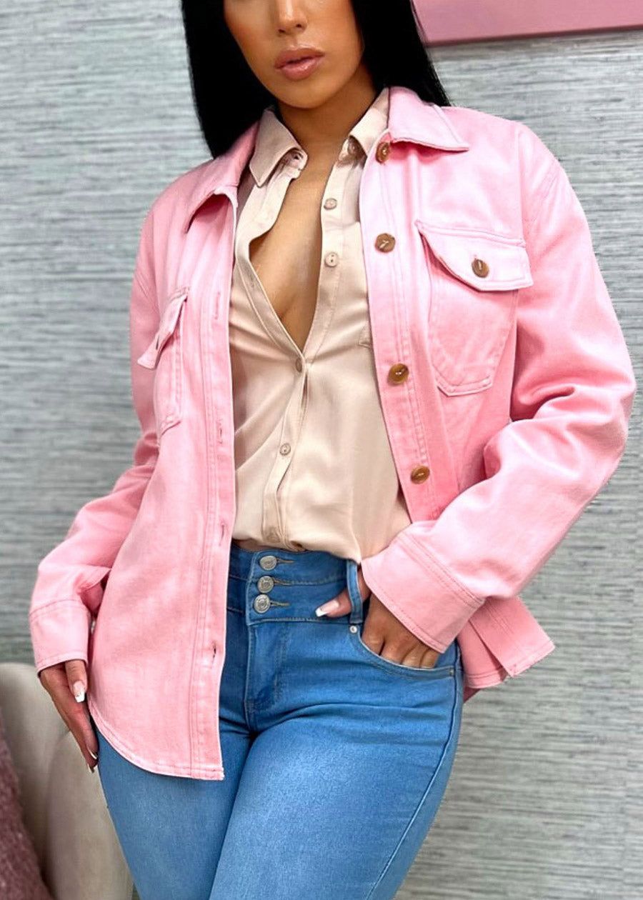 Cotton Long Sleeve Pink Denim Shacket sold by Moda