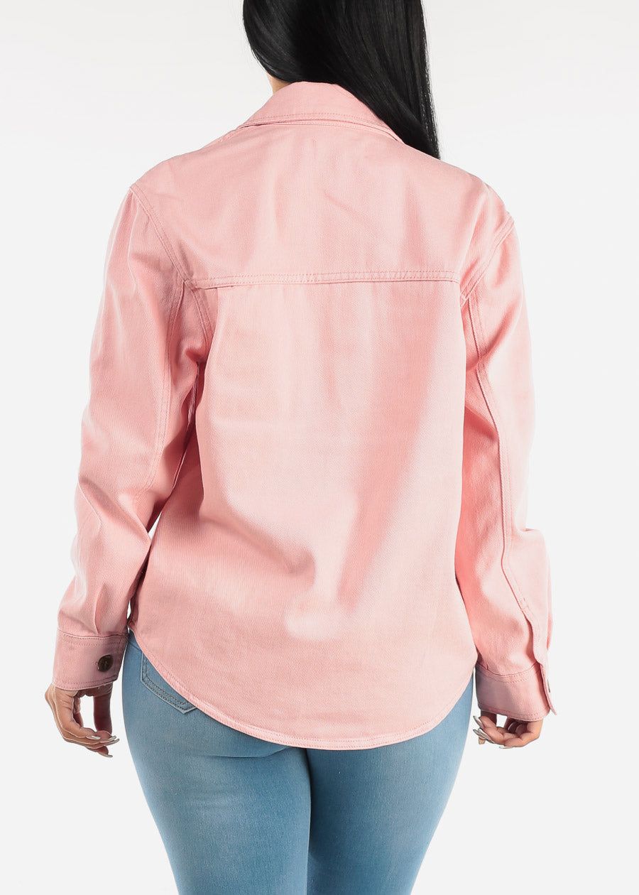 Cotton Long Sleeve Pink Denim Shacket sold by Moda product image thumbnail 6
