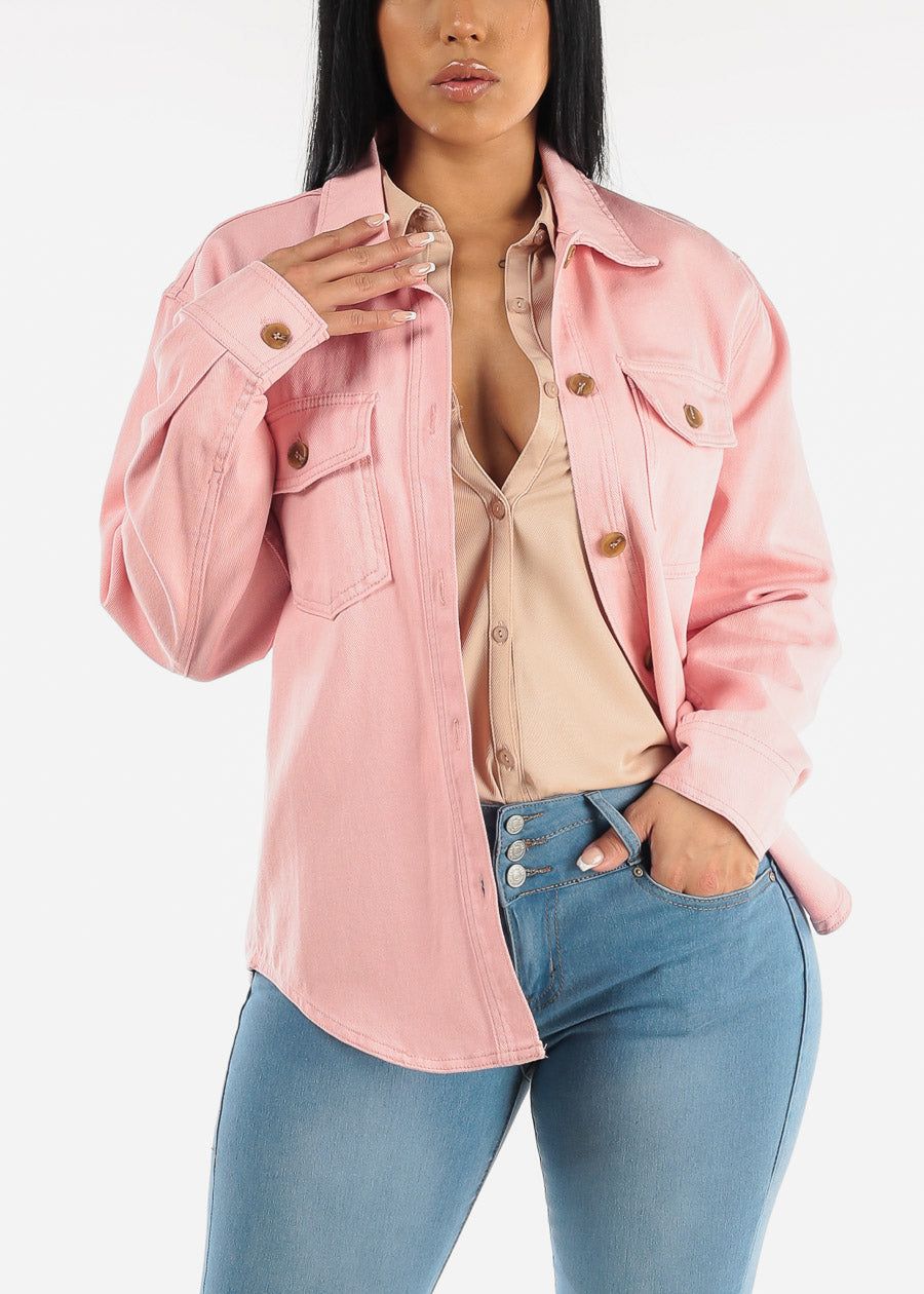 Cotton Long Sleeve Pink Denim Shacket sold by Moda product image thumbnail 3