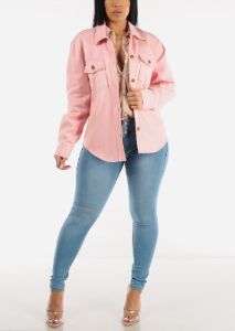 Cotton Long Sleeve Pink Denim Shacket sold by Moda
