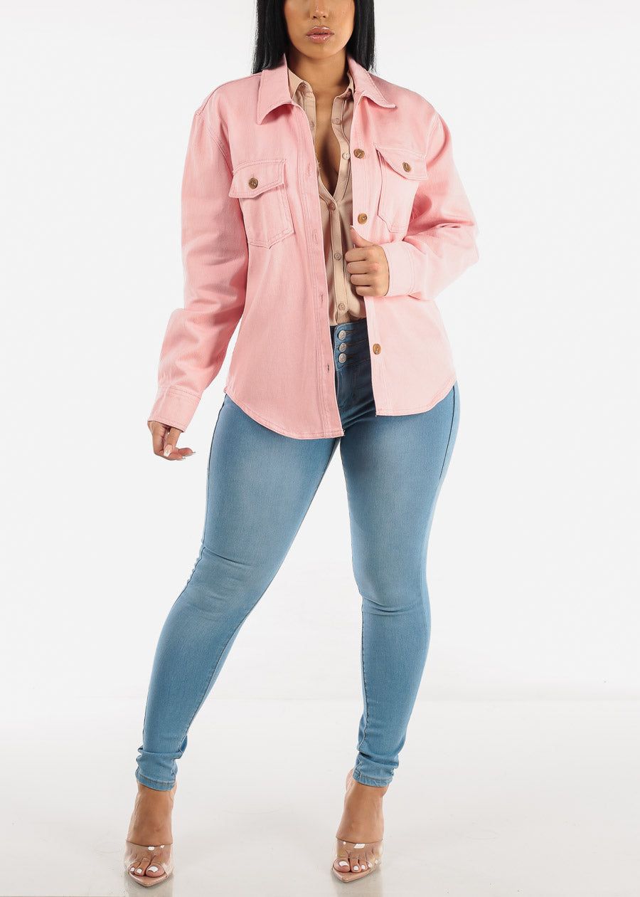 Cotton Long Sleeve Pink Denim Shacket sold by Moda product image thumbnail 4