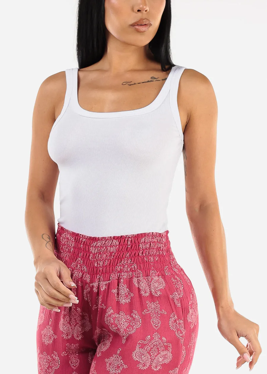 White Sleeveless Scoop Neck Ribbed Tank Top sold by Moda