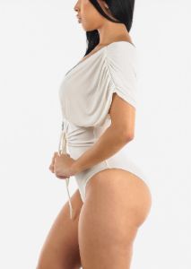 Sexy Plunge Neckline Ivory Bodysuit sold by Moda