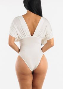 Sexy Plunge Neckline Ivory Bodysuit sold by Moda