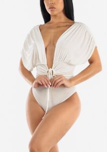 Sexy Plunge Neckline Ivory Bodysuit sold by Moda