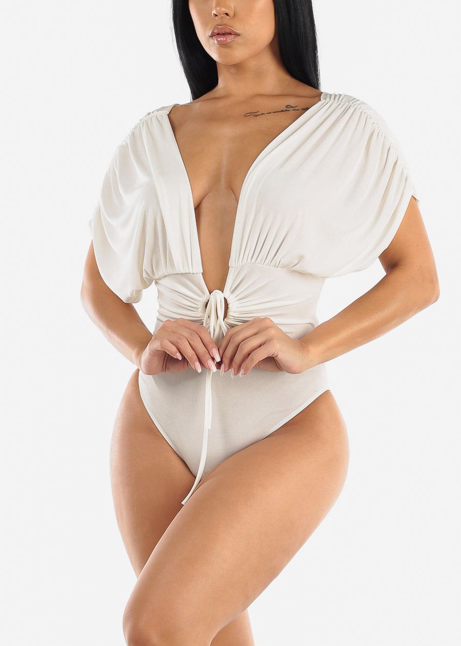 Sexy Plunge Neckline Ivory Bodysuit sold by Moda product image thumbnail 2