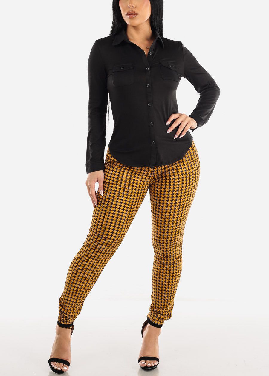 Black Long Sleeve Button Up Fitted Collared Top sold by Moda product image thumbnail 2