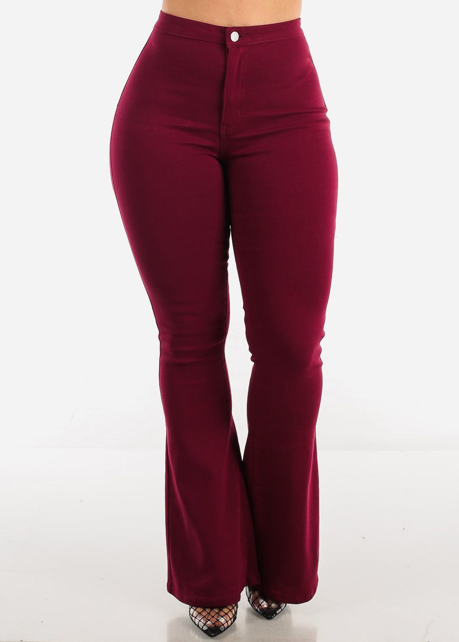 Super Stretch High Waisted Burgundy Bell Bottoms sold by Moda