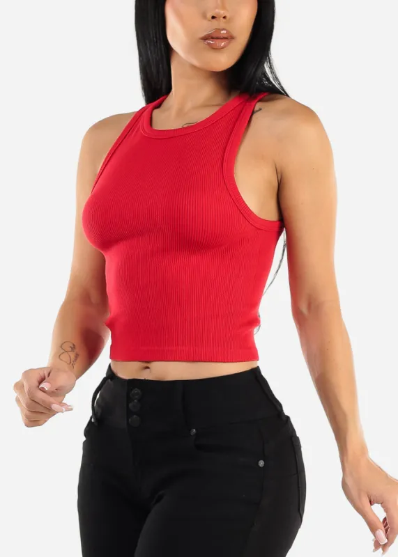 Sleeveless Seamless Ribbed Crop Top Red sold by Moda