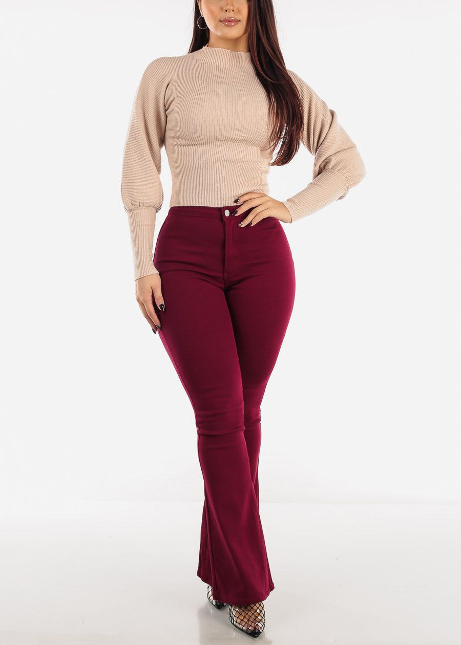 Super Stretch High Waisted Burgundy Bell Bottoms sold by Moda product image thumbnail 2
