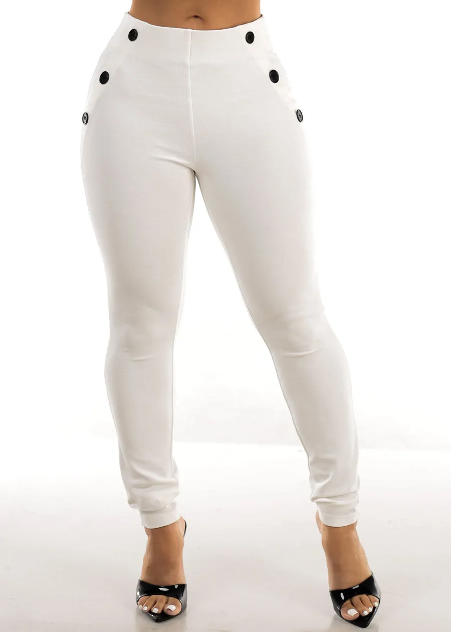 High Waisted Pull On White Stretch Skinny Pants sold by Moda