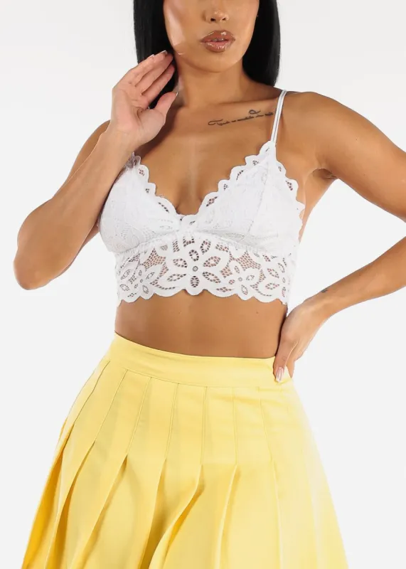 White Sleeveless Knit Lace Cross Strap Bralette sold by Moda