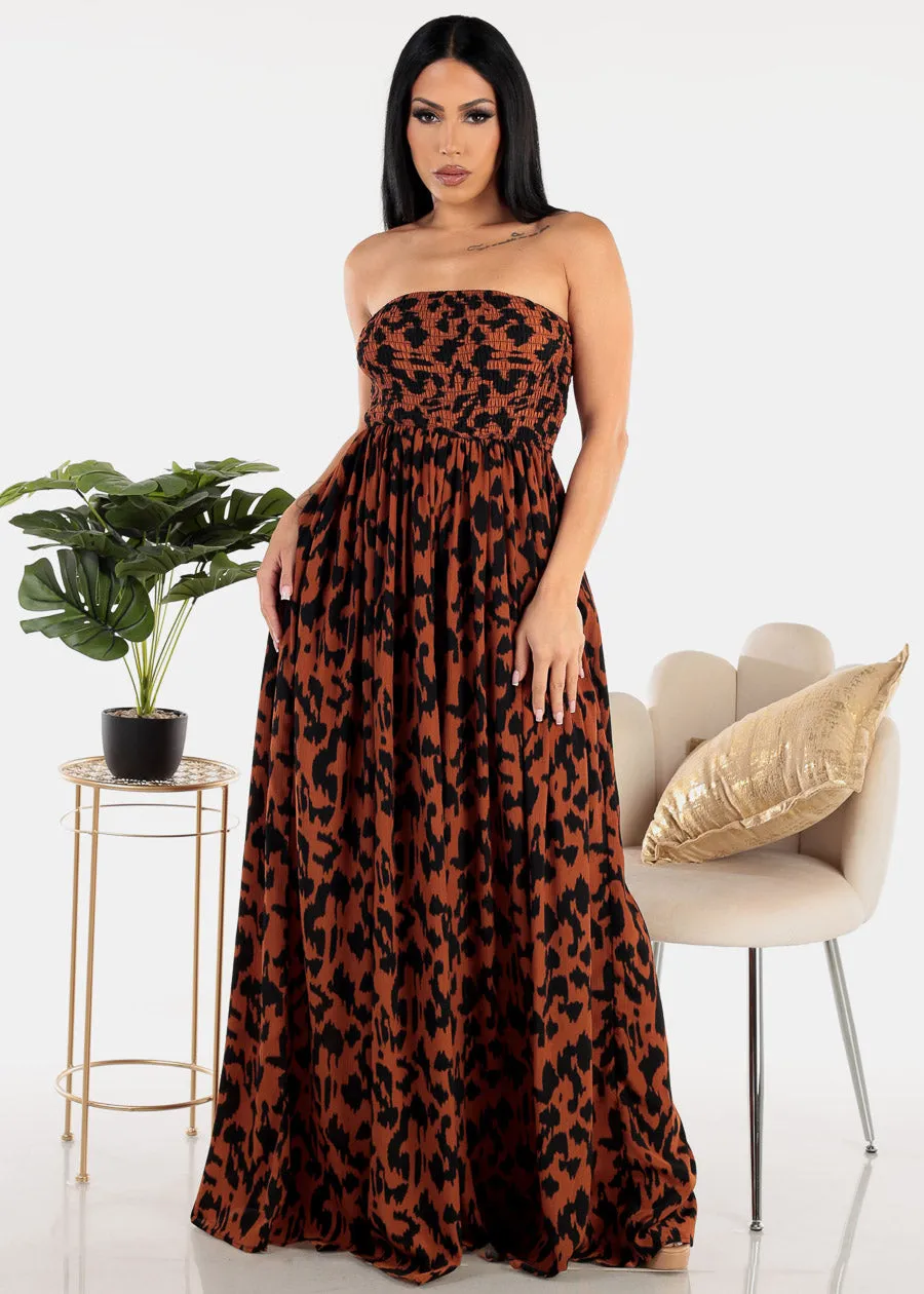 Animal Print Strapless Jumpsuit Brown sold by Moda