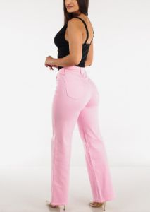 Hyper Stretch High Waist Wide Leg Straight Jeans Light Pink sold by Moda