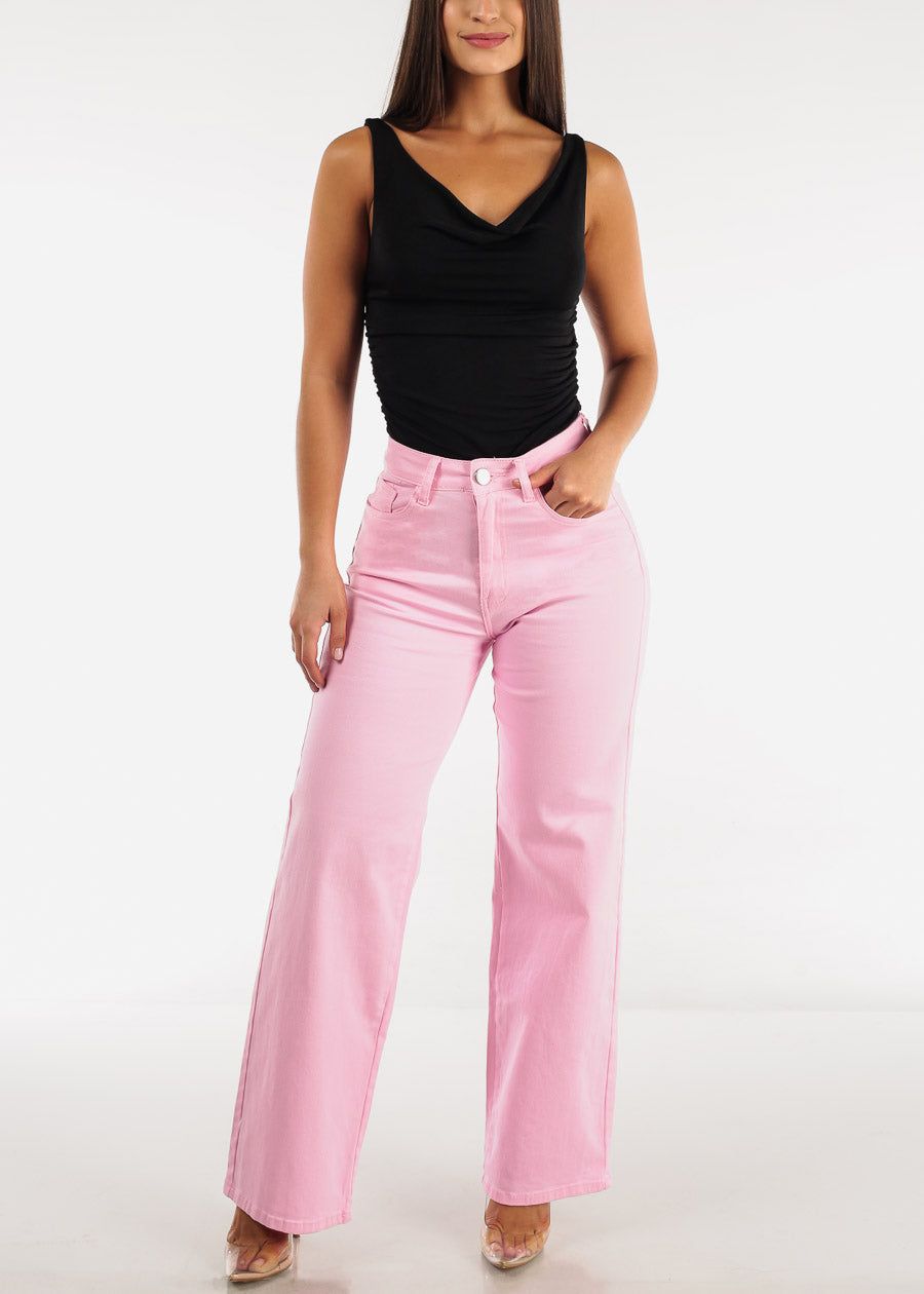 Hyper Stretch High Waist Wide Leg Straight Jeans Light Pink sold by Moda product image thumbnail 2