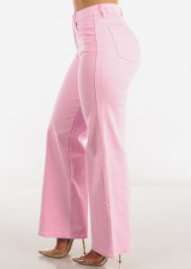 Hyper Stretch High Waist Wide Leg Straight Jeans Light Pink sold by Moda