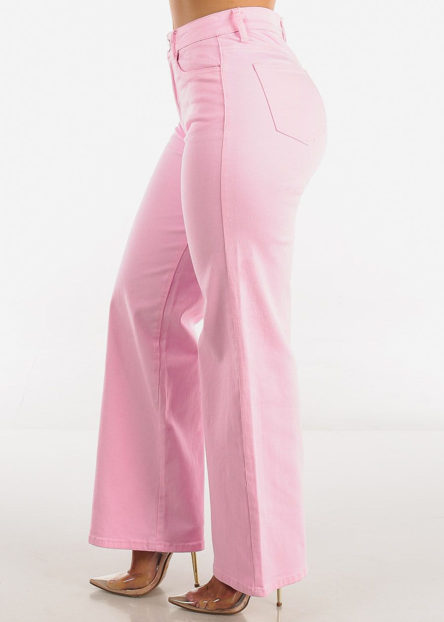 Hyper Stretch High Waist Wide Leg Straight Jeans Light Pink sold by Moda product image thumbnail 3